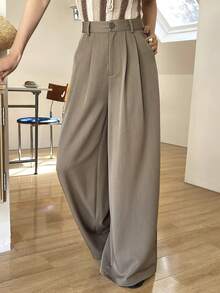 Livesso Women's Solid Color High Waist Casual Pants Business Casual Woman - Khaki - View 3