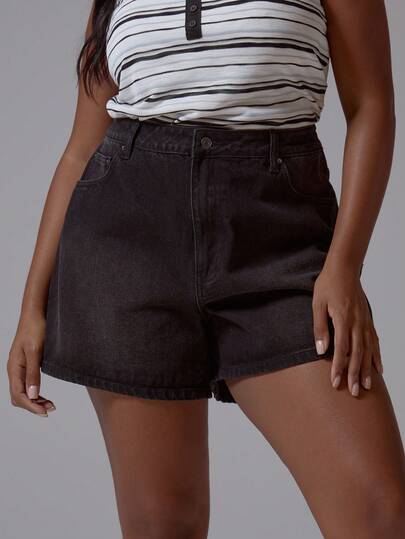 MUSERA Mid Rise Baggy Fit Washed Black Denim Shorts Spring Summer Elegant Easter Cute Vacation Casual Everyday Core Denim