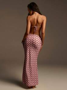 Athîral 女士休闲度假粉色印花罩衫半身裙，鱼尾半裙，适合女士休闲穿着，海滩休闲，春假，春季女士，夏季假期，沙滩装，夏季假期，女士度假 - 彩色 - 查看 5