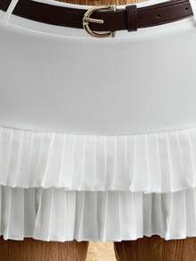 Mistrie Women's Fashionable Versatile Solid Color Pleated Mini Skirt, Summer - White - View 4