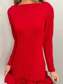 Sydney Algeri Autumn Winter Summer Clothing Clothing Sweet Tutu Red Dress Elegant Long Sleeve Dress,Party Dress,Valentine's Day,Valentine Outfits For Women - Red - View 3