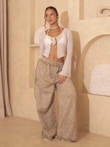 juhmazzocco 纯色系带前片生菜边网眼 Y2k 上衣 - 白色 - 查看 6