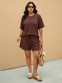 Elaquor Bộ đồ 2 món cỡ lớn: Áo thun và quần short mùa hè. - màu nâu - Xem 6