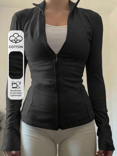 DAZY Women's Outdoor High Collar Fitted Zip-Up Cotton Jacket