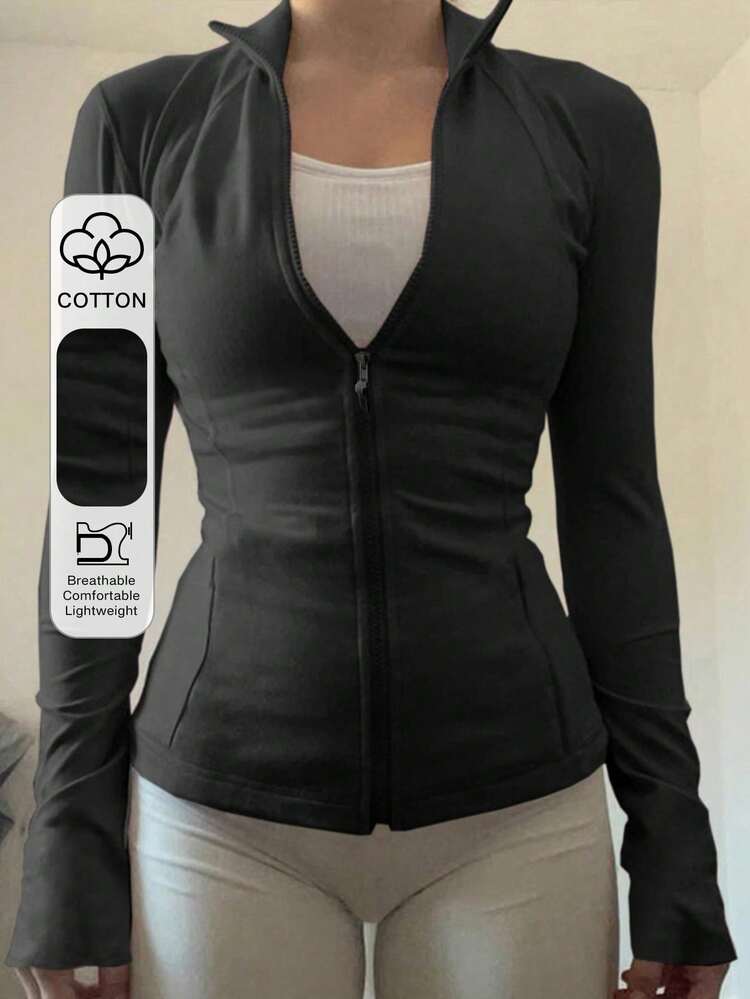 Women's Outdoor High Collar Fitted Zip-Up Cotton Jacket