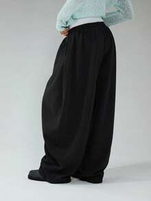 COUREZ Pantalones de chándal holgados y abombados de tiro bajo / Ropa de invierno Y2K para mujer Pantalones anchos Pantalones de chándal para mujer Conjuntos de verano para mujer - Negro - Ver 3