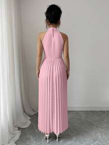 Elenzga Women's Elegant Romantic Pleated Holiday Dress - Baby Pink - View 2
