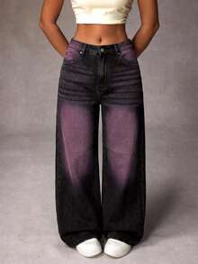 Jeanoix Quần jeans ống rộng dáng rộng, chất liệu vintage, cỡ lớn, kiểu dáng thường ngày. - màu đen - Xem 6