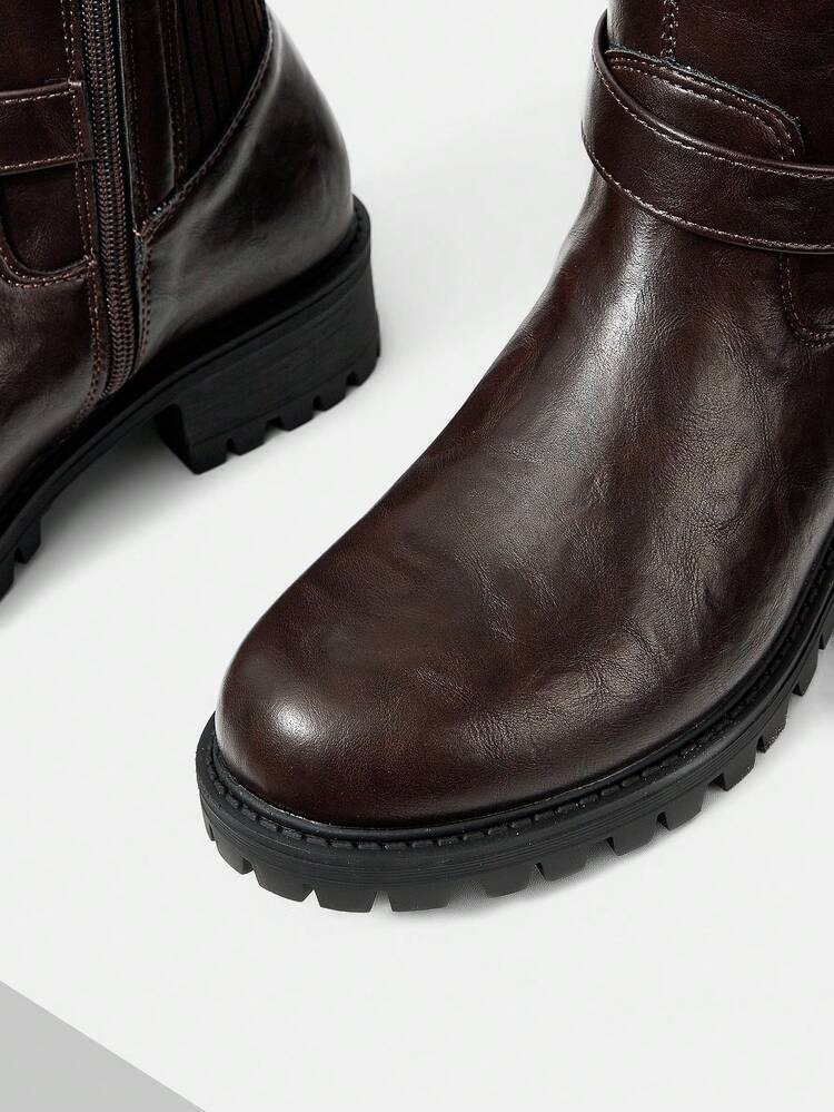 WOMEN'S FASHION BUCKLE SIDE ZIPPER KNEE-HIGH BOOTS SPRING SHOES