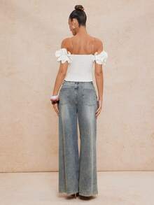 Lumalex 春夏女士露肩荷叶边下摆收腰露背蕾丝上衣，适合春假、夏季假期、情人节、嘉年华、海滩婚礼、宾客、晚宴、伴娘、婚礼及活动、外出、优雅度假、奢华晚宴、老钱假日派对、锐舞节、郊游、度假、户外、层次丰富的婚礼季、宴会派对、生日派对等场合。 - 白色 - 查看 3