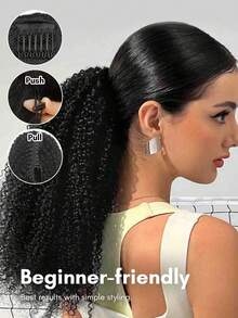 QUICK WEAR Curly Ponytail Human Hair Clip On Ponytail Claw Clip Ponytail Extension Drawstring Ponytail Extension Human Hair Afro Kinky Curly Ponytail Hair Piece VOLUMIZED Curly Pony Tail Clip In Hair Extensions For Women Deep Curly Ponytail Extension Human Hair - SNatural - View 2
