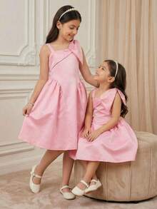 Glamorique Kids 法式新款女童连衣裙，女童生日派对晚礼服，优雅公主裙，适合主持、走秀、钢琴演奏会等场合，高端蓬蓬裙 - 藕粉色 - 查看 8