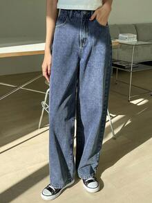 DAZY 女士宽松水洗韩版百搭春夏牛仔裤 - 藍色 - 查看 5