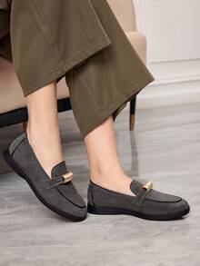 Sleekvia Casual Versatile Commuting Fringe Decor Flat Loafers - Grey - View 4