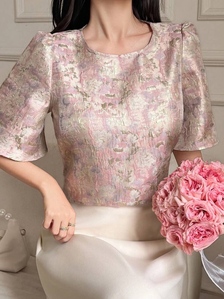 Women's Elegant Textured Loose Puff Sleeve Blouse Summer