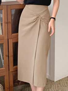 DAZY Women's Fitted Twist Asymmetrical Skirt - Khaki - View 4