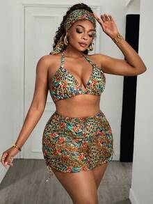 Slaydiva 2026 New Sexy Slimming 4-Piece Leopard Print Plus Size Swimsuit Set - Multicolor - View 1