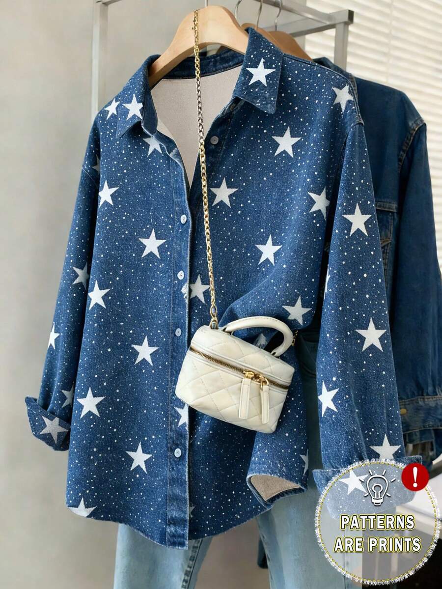 Resyla 女士复古牛仔效果五角星印花衬衫 - 彩色 - 查看 1