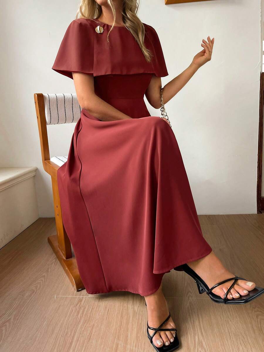 DAZY Vestido de longitud media con cintura ceñida y cuello de chal para mujer - Burdeos - Ver 1