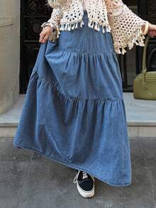 DAZY Loose Denim A-Line Skirt For Women - Blue - View 4