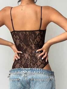 Aloruh Women's Sexy Black Lace Camisole, Slim Fit, Summer - Brown - View 2