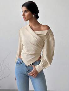 Firerie 女士休闲优雅精致通勤办公复古硬币不对称下摆长袖西装外套 - 米色 - 查看 5