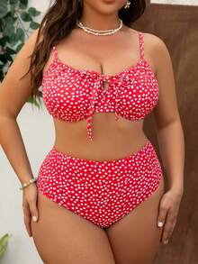 Swim Mod Plus Size Women Cute Ditsy Floral Ruffled Bandeau Adjustable Strap 2-Piece Swimwear Set, Casual Beach Holiday - Multicolor - View 3