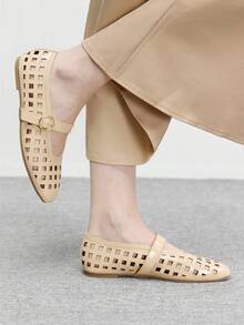 CUCCOO BIZCHIC 复古玛丽珍鞋，女士镂空平底鞋，时尚舒适，四季皆宜，秋冬季圣诞节必备 - 深杏色 - 查看 5