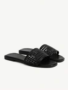 CUCCOO CHICEST Women's Woven Slip-On Sandals, Casual Beach Wear, Open Toe - Black - View 2