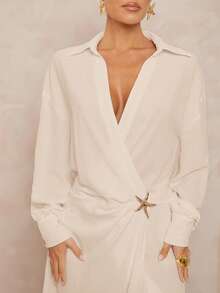 Lumalex Đầm đi nghỉ mát dáng rộng với họa tiết hoa ánh kim dành cho nữ - Màu be - Xem 3