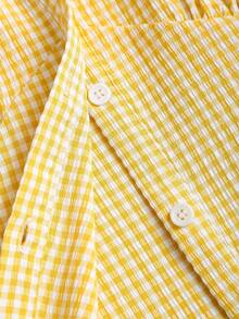 Olithes 春夏休闲时尚系带无袖修身V领开襟竖排纽扣收腰褶裥女式衬衫 - 黃色 - 查看 7