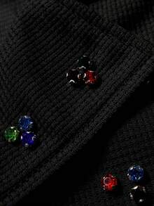 ROMWE MEN Áo Polo nam đính cườm dày dặn, cổ bẻ, tay ngắn, thích hợp mặc ngoài trời mùa hè và hàng ngày, phù hợp cho mùa xuân, thu và hè 2026. - màu đen - Xem 5