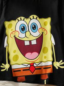 SpongeBob SquarePants | SHEIN Tween Boy Cartoon Print Top And Pants Pajama Set - Black - View 5