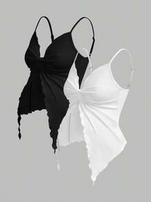 Modmama 2 peças Conjunto Halterneck Maternidade Cor Sólida com Design Torcido e Barra Aberta - Preto e Branco - Visão 9