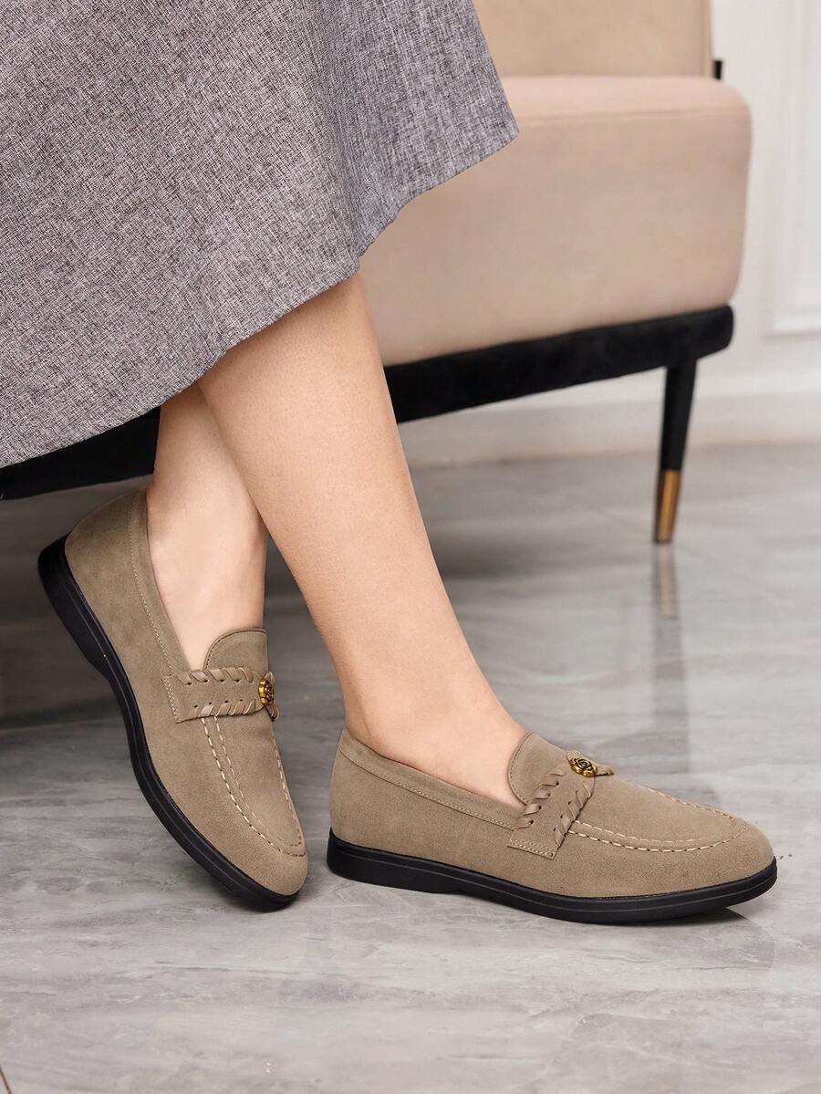 Sleekvia Mocasines planos versátiles y casuales con decoración de flecos para ir y venir - Albaricoque - Ver 1