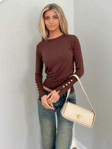 Sydney Algeri 百搭圆领休闲百搭长袖针织汗衫 - 咖啡棕 - 查看 1