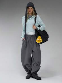 COUREZ Low Rise Baggy Balloon Joggers /Y2K Winter Clothes For Women Wide Leg Pants Woman Sweatpants For Woman Summer Outfits For Women - Dark Grey - View 6