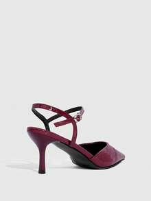 CUCCOO SZL 2026 Spring And Summer New Fashion European And American Style Pointed Toe Rear Thin Heel Shoes Temperament Buckle Women's Sandals - Burgundy - View 3