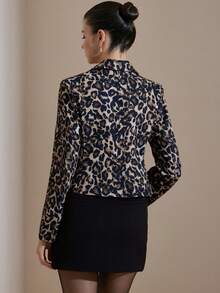 Aveloria Rosie Leopard Print Random Pattern Gold Button Cropped Boxy Shoulder Elegant Versatile Women Blazer Jacket - Multicolor - View 3