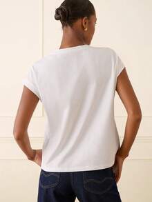 Lilora Women's Elegant Summer White And Gold Sequin Embellished Cotton T-Shirt,Flower Collar Round Neck Short Sleeve Top,Perfect For Birthday Party & Commute - White - View 3