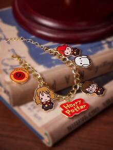 HARRY POTTER X SHEIN 1件锌合金卡通动物印花吊坠手链，简约优雅，适合派对、音乐会、节日等场合。 - 金色 - 查看 4