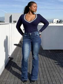 Tyla Gomez Jeans de pierna amplia efecto bigote - Azul lavado oscuro - Ver 1