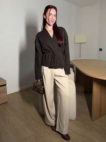 Abrilcols Casual Solid Color Drop Shoulder Loose Cardigan, Autumn/Winter - Chocolate Brown - View 6