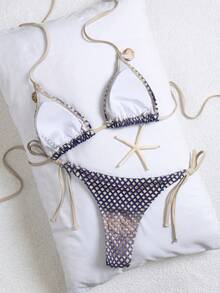 Swim SXY Traje de baño de malla degradada hecho a mano 2026, bikini con copa triangular de gran - Morado - Ver 3