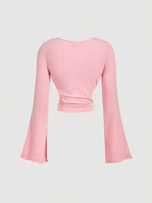 SHEIN MOD Bộ áo thun dài tay ôm dáng, cổ bèo nhún, tay loe xếp ly 3 màu. - Nhiều màu - Xem 9