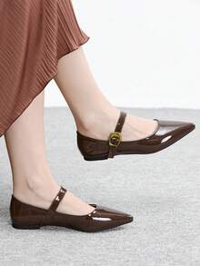 CUCCOO BIZCHIC 尖头平底鞋 女士新款春秋法式优雅软底玛丽珍鞋，穿着舒适不累脚 - 棕色 - 查看 1