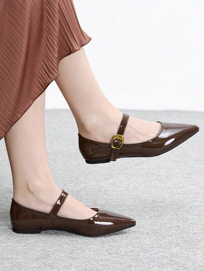 CUCCOO BIZCHIC Pointed Flat Bottom With Shoes Women's New Spring And Autumn French Elegant Soft Sole Not Tired Feet Mary Jane Women's Shoes