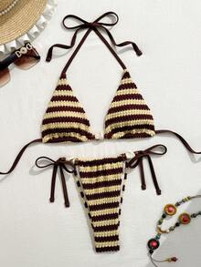 Bonvoyette Elegant Fashionable Sexy Striped Bikini Set, Summer - Multicolor - View 6