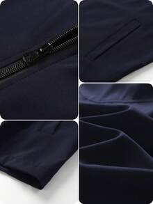Manfinity Homme Men's Casual Solid Color Arm Zipper Pocket Lightweight Jacket,Navy Blue,Autumn,Smart Casual,Hiking,Fall Long Sleeve Zip Up Coffee Brown Tops For Men - Navy Blue - View 4