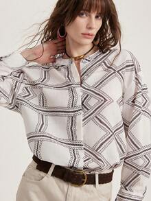 Aveloria Modichic Vintage Totem Random Print Casual Versatile Long Sleeve Shirt - White - View 2